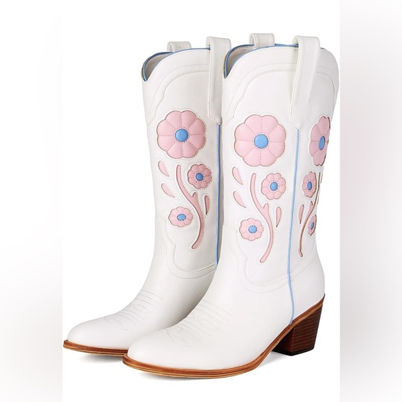 LGQ Shoes - NWT-White and Pink Floral Heeled Boots